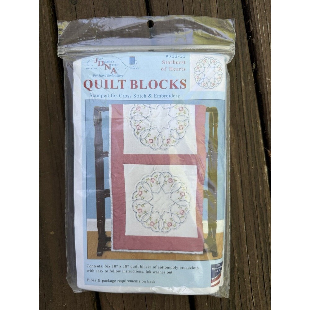 Jack Dempsey Needle Art Quilt Blocks Starburst of Hearts Embroidery Kit 732-33